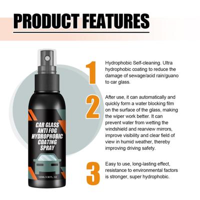 Spray per parabrezza auto da 100 ml, effetto di lunga durata, visione chiara, specchietto retrovisore, potenziatore della visibilità, agente di rivestimento antiappannamento impermeabile per vetri auto