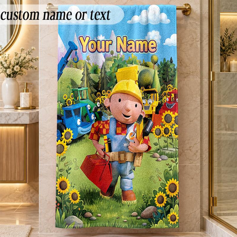 Beach TowelBob the Builder Custom Name Text Personalized Soft Towel for Beach Pool Indoor Home Decor Gift