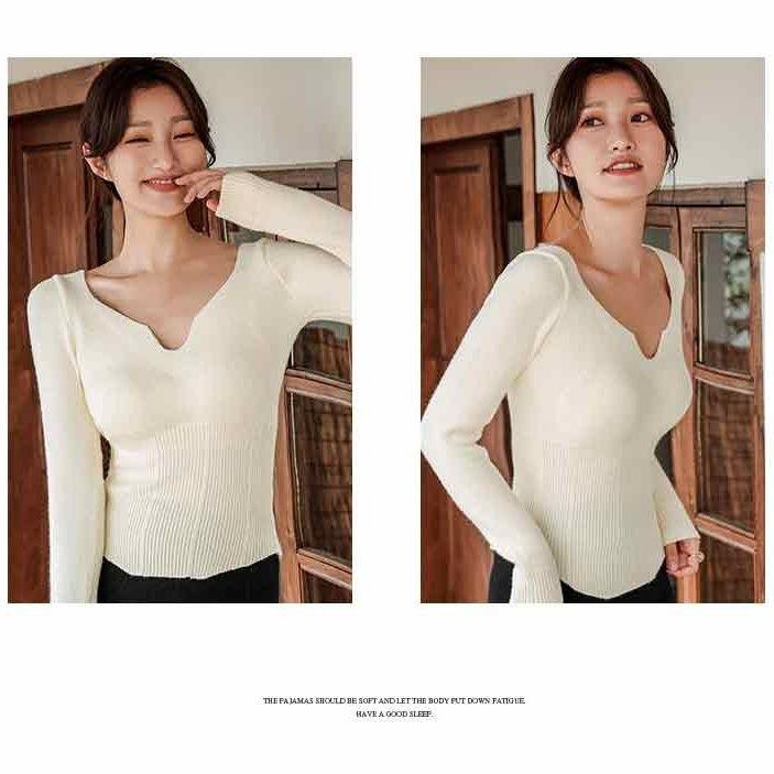 Autumn Winter Women's Knitted Sweaters Velvet Undershirt Thermal Underwear with Chest Pad