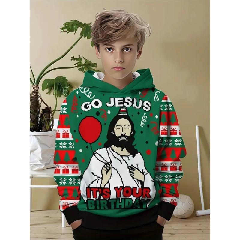 Kids Clothes Funny Christmas Hoodies Santa Claus Reindeer Long Sleeve Thin Sweatshirt for Boys Girls 3-10Y Xmas Gifts for Child