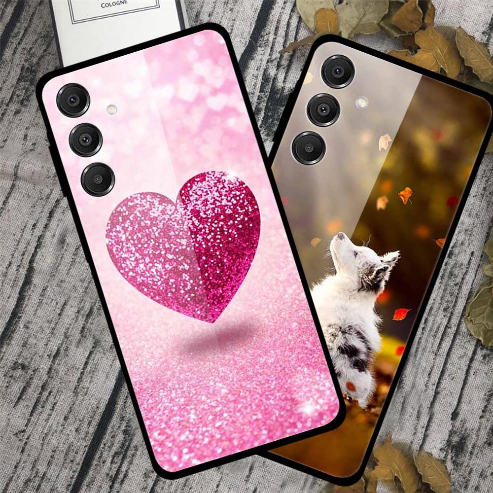 

For Samsung Galaxy A16 5G/A16 4G Case Pattern Print Tempered Glass Cell Phone Cover LoveGold Heart