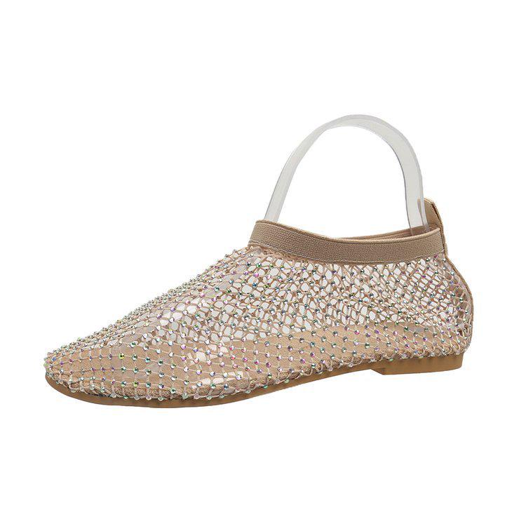 2024 Summer Rhinestone Round Toe Short Boots - Hollowed-Out Plus Size Flat Sandals