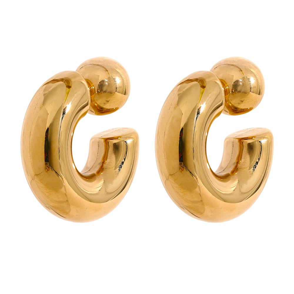

Yhpup Stainless Steel C Shape Round Chunky Unusual Earrings Jewelry Waterproof Metal Texture Attractive Women Accessories Gift