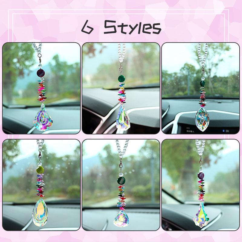 1pc Color Crystal Pendant Rainbow Drop Diamond Prisms Rearview Mirror Hangings Car Accessories Home Room Garden Decor Wind