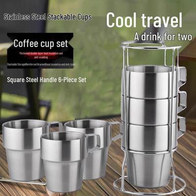 Homeglen Koreanischer Stil Edelstahl Isolierte Stapelbare Camping Kaffeetasse Set