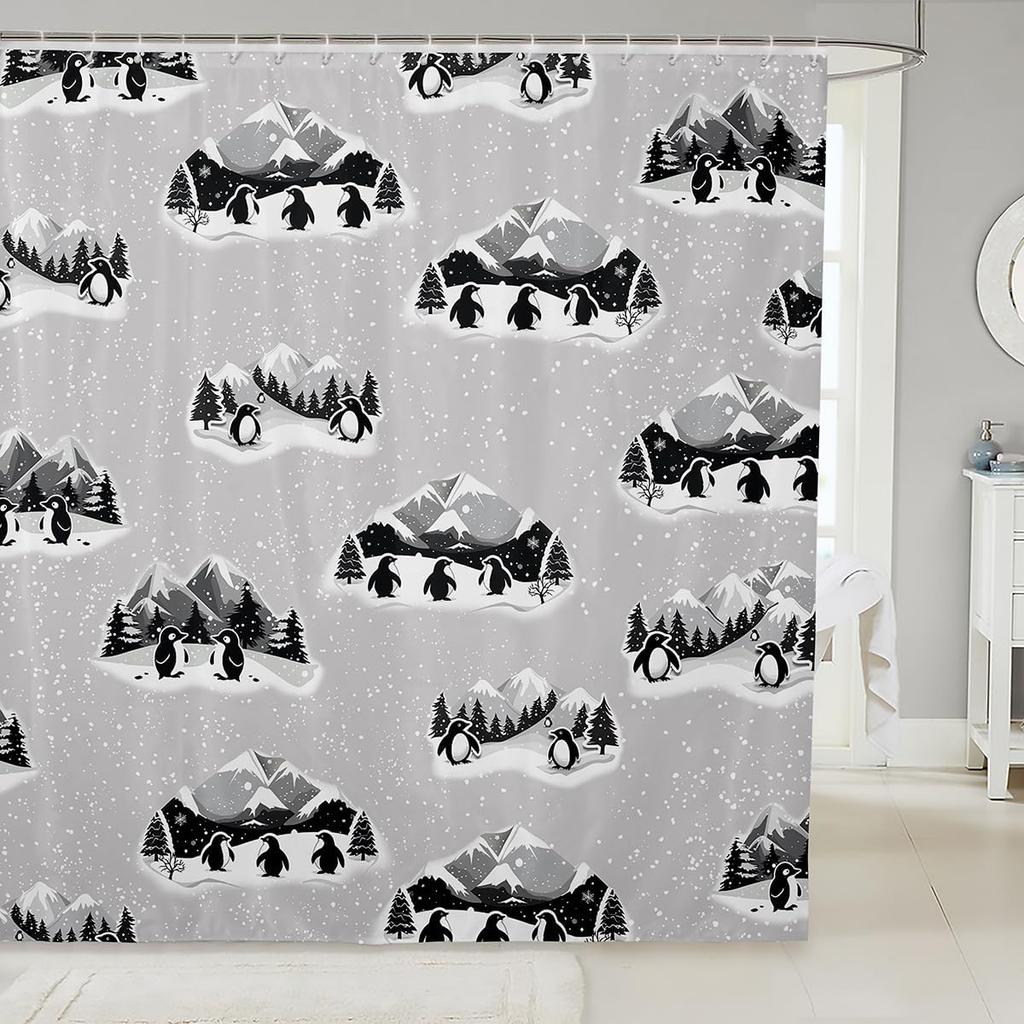 Christmas Puppy Shower Curtains Festive Pet Bathroom Curtain Kids Women Men Cute Dog Bathroom Accessories Xmas Tree Snowflake