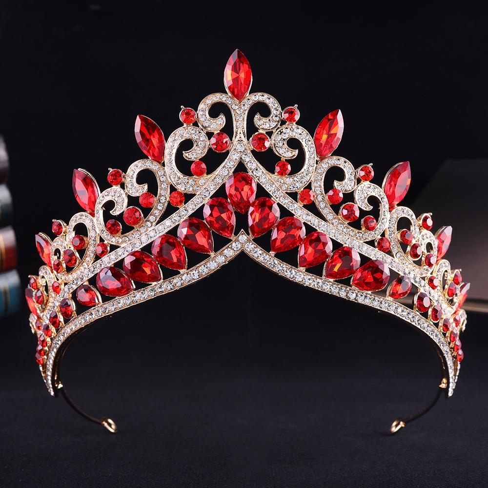 Gold Baroque Crown Shiny Rhinestone Crown Vintage Princess Tiara  Girls золотой красный