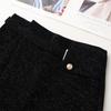 Women's Black Wool A-line Midi Skirt with Irregular Hem for Autumn/Winter 2024