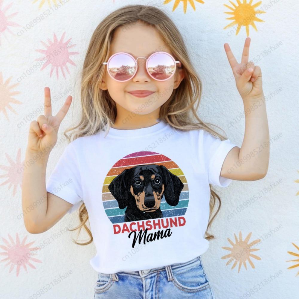 Dachshund Teckel Cute Dog Print Tee Funny T-shirts Baby Boy Girl Tshirt Kids Boys Top Child Summer Short Sleeve White Tops