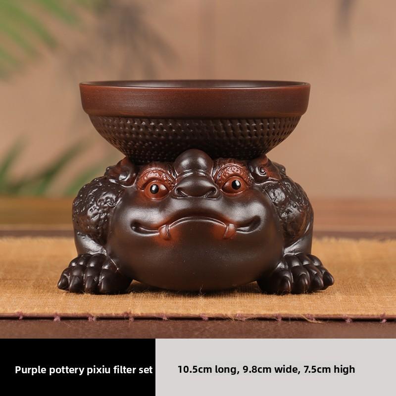 

Yunnan Purple Pottery Pixiu Tea Leakage Integrated Filtration Group Household Tea Filter Screen Chinese Tea Pet Ornament