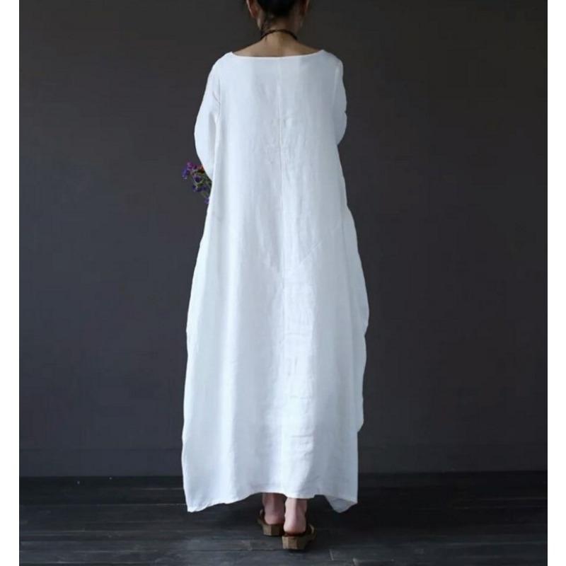 Loose Plus Size Women's Cotton and Linen Long Skirt Dress