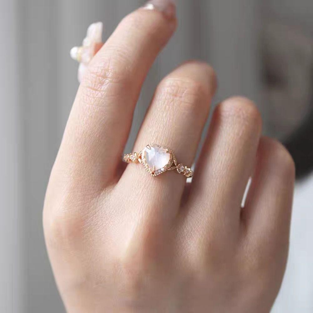 Copper Shining Open Ring Heart Shape Vintage Rings Luxury Rinestone Rings  Gifts