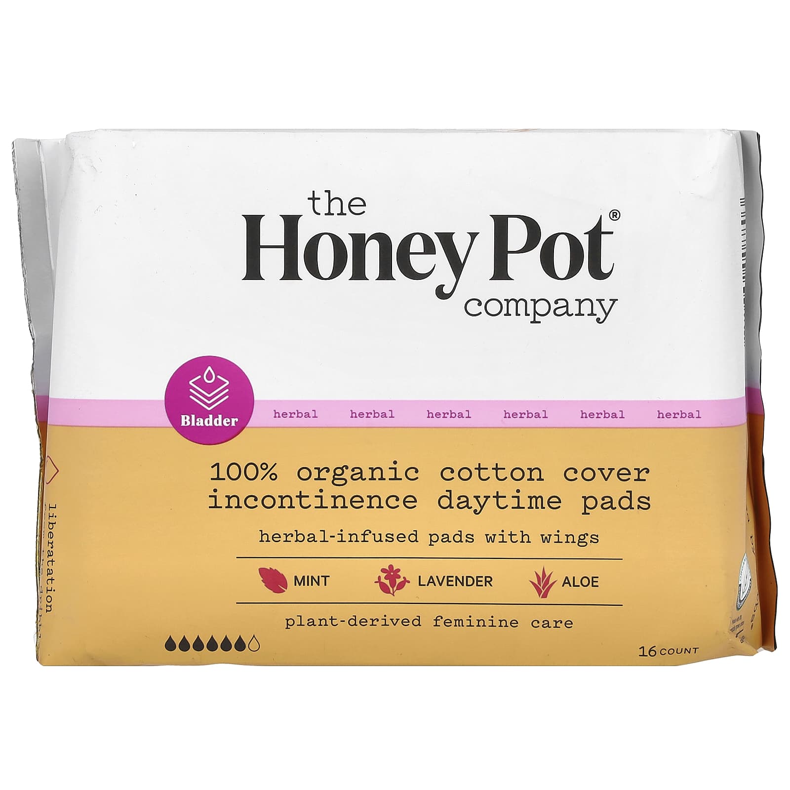 Honey Pot Company, ватные диски с крылышками, пропитанные травами, органические, дневные, 16 шт.
