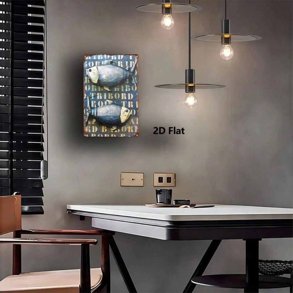 Blue Fish 2D Metal Wall Art Poster Bar Decor