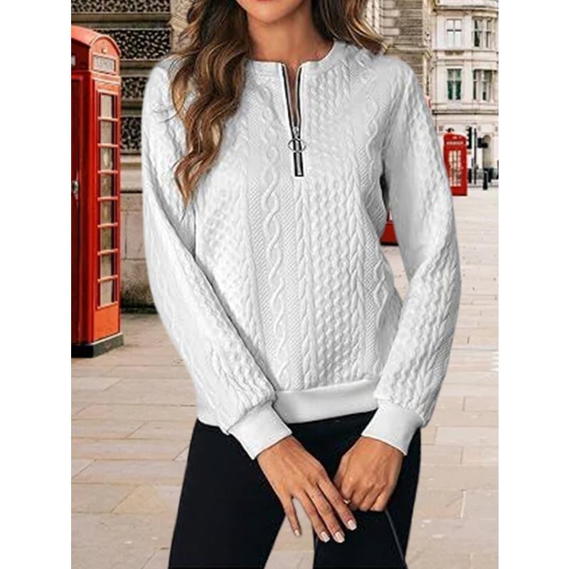 women's Cable Knit Textured Half Zip Long Sleeve Sweatshirt Casual Loose Fit Pullover Top