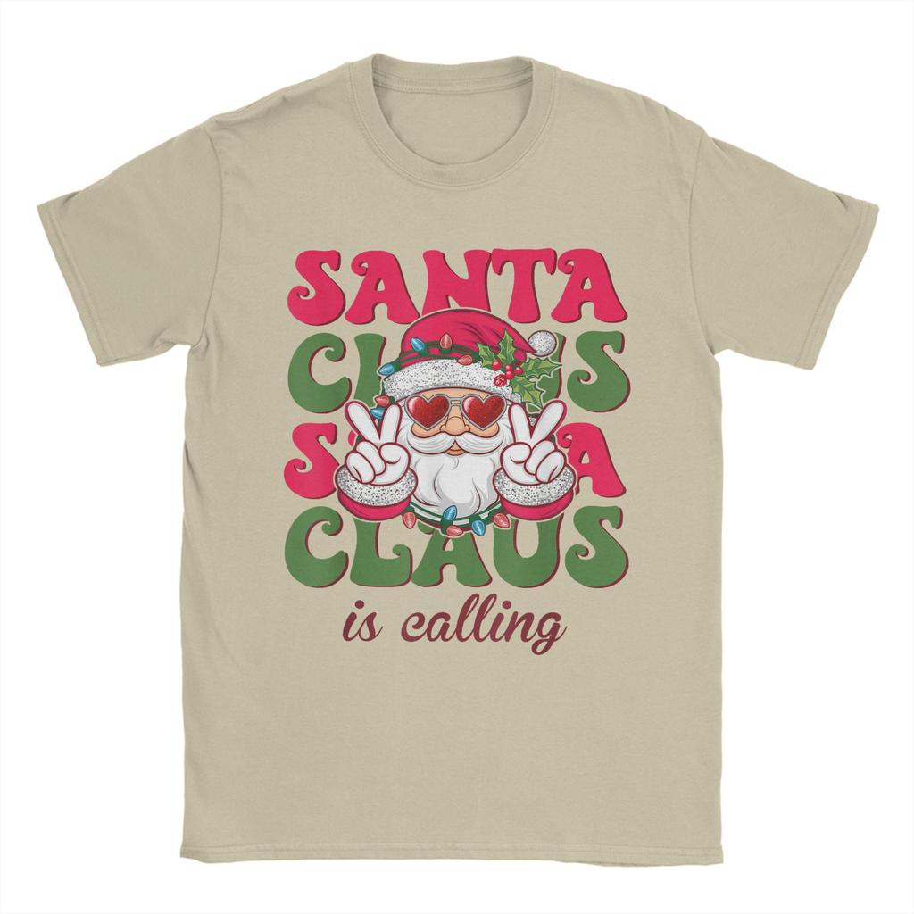 Merry Christmas Santa Clause is Calling Ringing in Holidays Men T Shirts  Fun Tee Shirt Short Sleeve Crew Neck T-Shirt Clothing