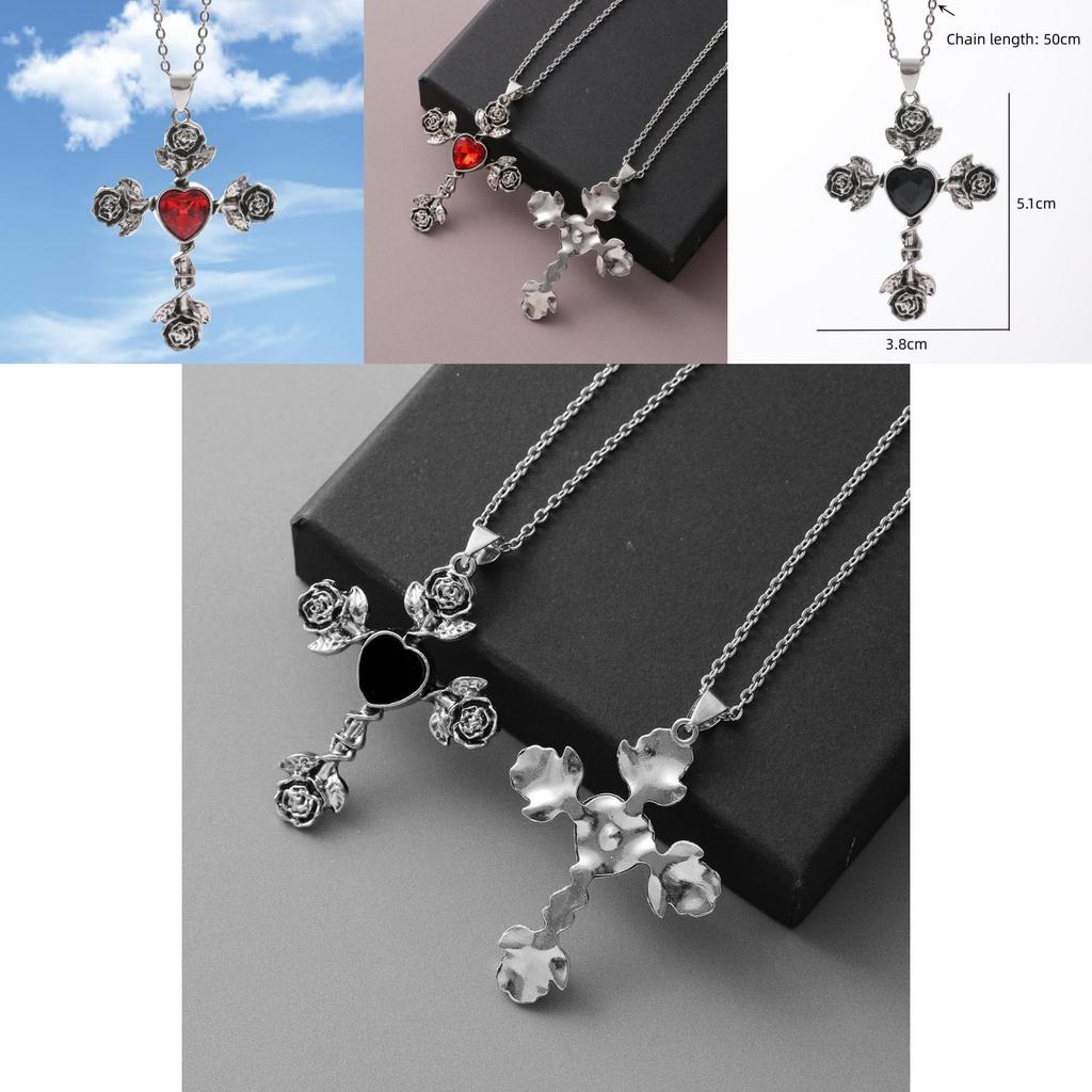 Gothic Heart Cross Pendant Necklace With Alloy Dark Theme For Men And Women