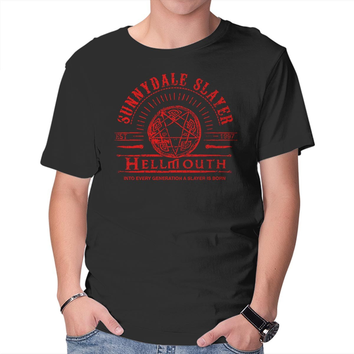 Unisex Crew Neck T-Shirt Sunnydale Slayer Graphic Short Sleeve Casual Tee L
