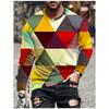 T Shirts for Man Geometric Block 3D Print Autumn Long Sleeve T-Shirt Pullover Casual Male Tops Street Lightweight Men's Clothes