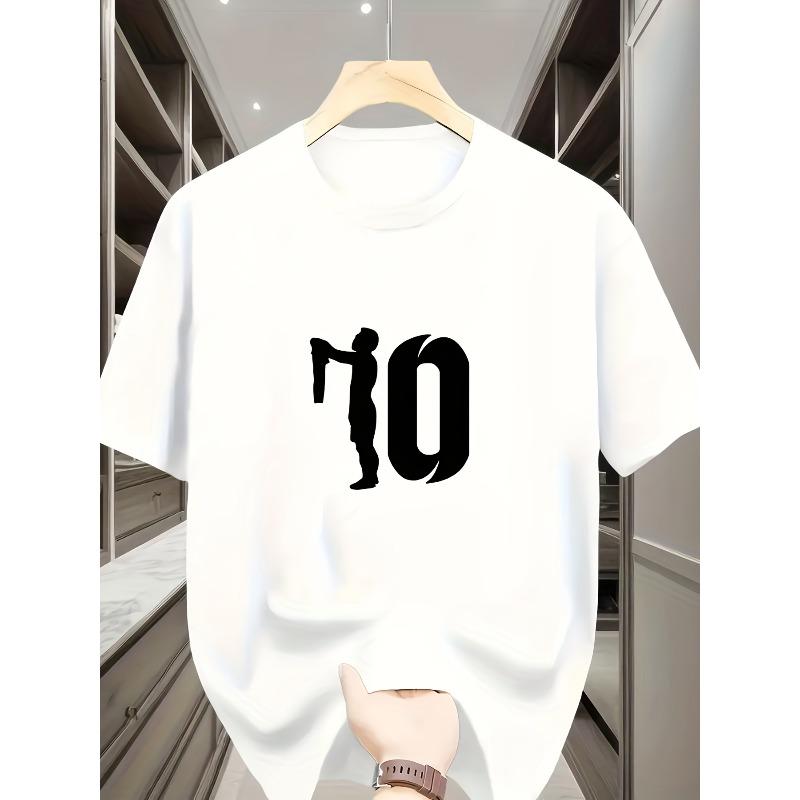 

European sizes Men s Print and Number 0 T-Shirt - Casual Summer Short-sleeve Tee , Lightweight and Stretchy, Ideal for Outdoor Activities 4XL білий
