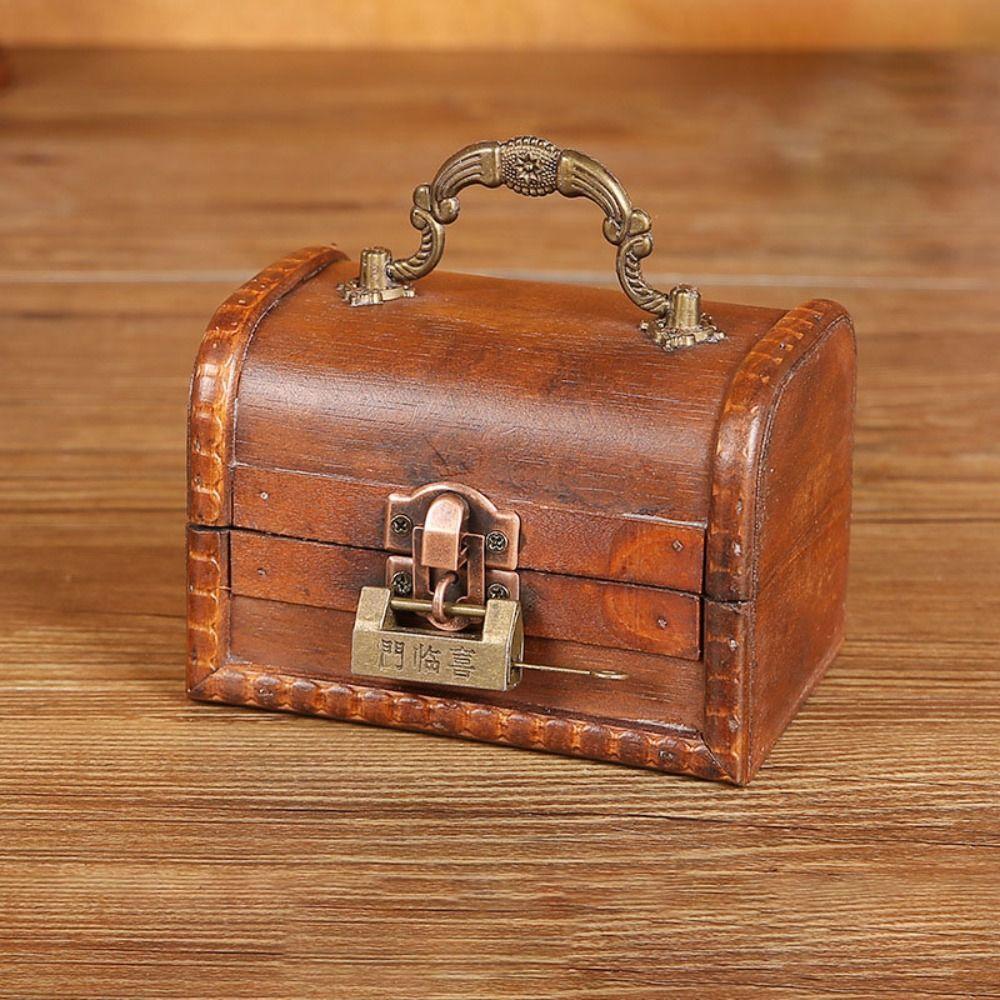 High-capacity Wooden Antique Storage Box Portable Treasure Decorative Box  Home Decoration