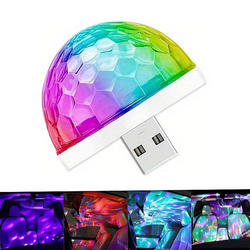 Car USB Magic LED Light,Voice-Controlled LED,Party Disco Atmosphere Light,Rotating Stage Light,Without Battery,Car Enthusiasts