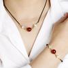 Red Agate Cinnabar Acacia Bean Necklace with Cat's Eye Gold Thread Clavicle Chain.