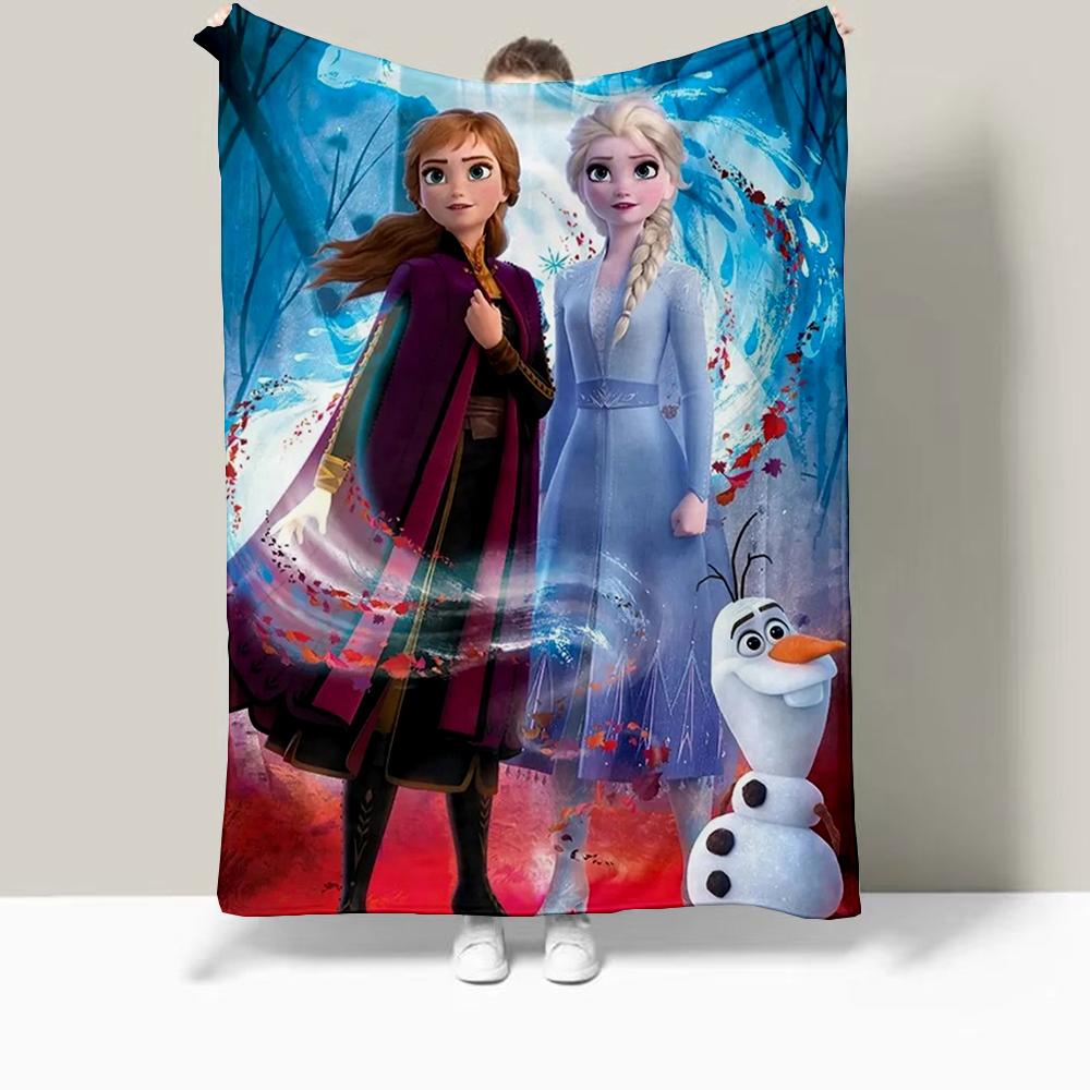 Frozen Elsa Cartoon Printed Blanket Oversized Bedding Sofa Soft Travel Warm Flannel Bedroom Blanket Children Girls Gift