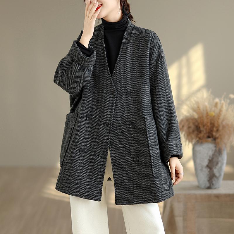 DIMANAF 2025 New Autumn Winter Plus Size Women Coats Jackets Thick Loose Casual Vintage Lady Outerwear