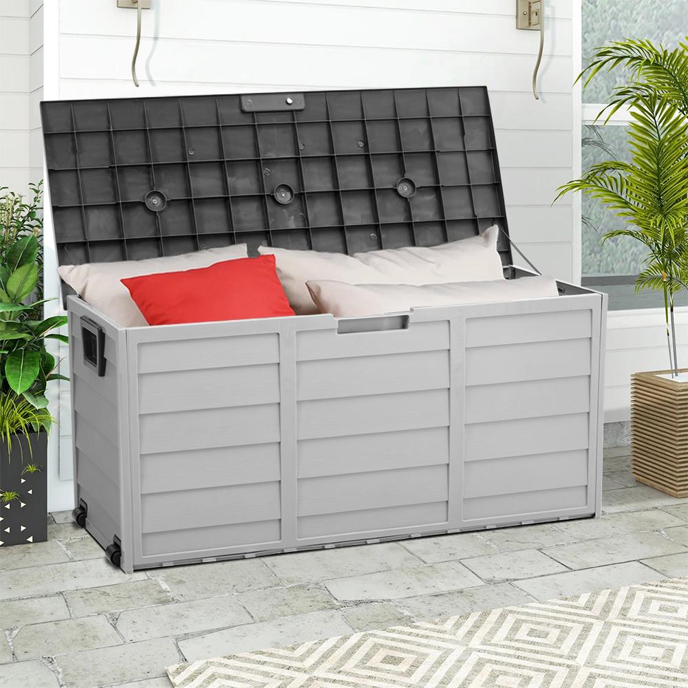 290L Outdoor Storage Box with Lid, Lockable with Wheels & Handles, for Garden Tools