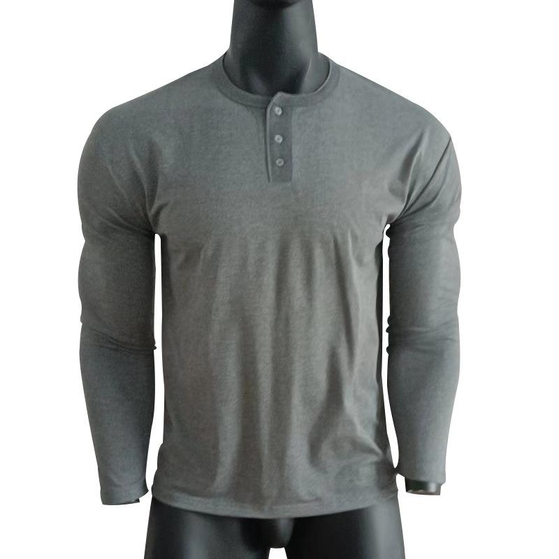 Mens Casual Long Sleeve Solid Henley Neck T Shirt