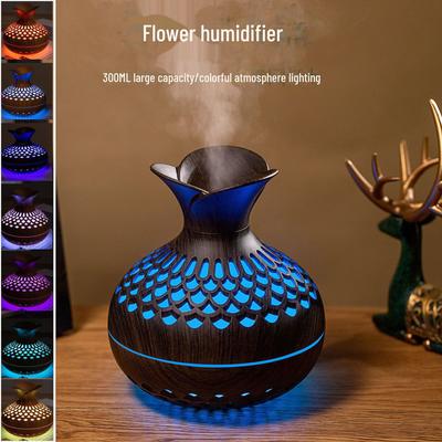 Wood Grain USB Mini Flower Humidifier: Silent, Colorful, High Capacity for Home & Office