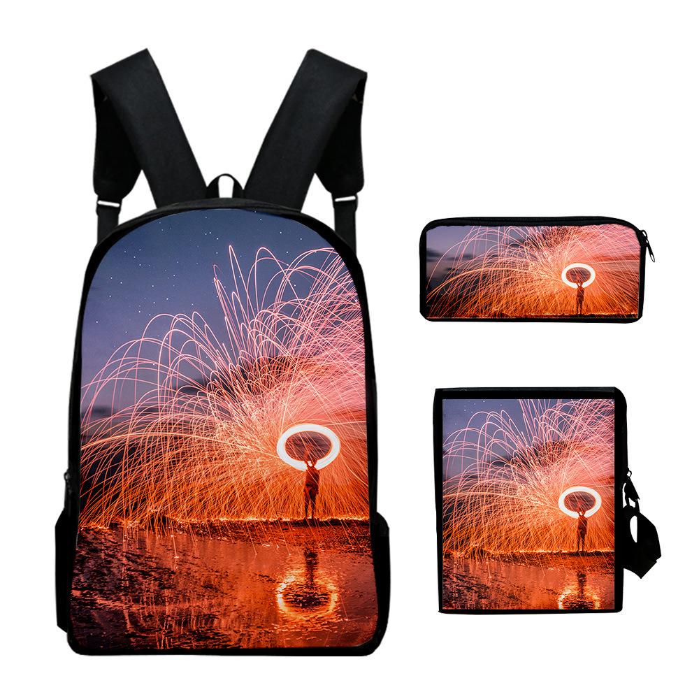 Iconic Distinctive Black Rock Shooter 3D Design 3pcs/Set Learner Bags Everyday Laptop Everyday Backpack Sling Carry Tote Pencil Pouch