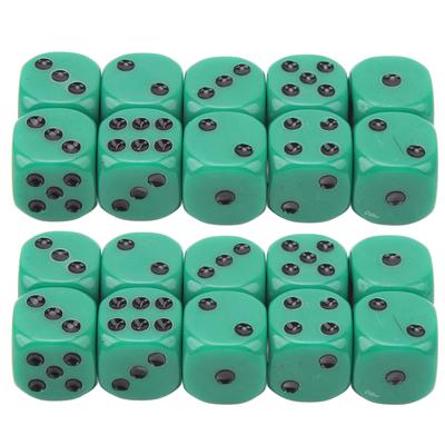 20Pcs 16mm Rounded Corner Dice 6 Sided Game Dice Set for Table Board Games Math Games Green Black