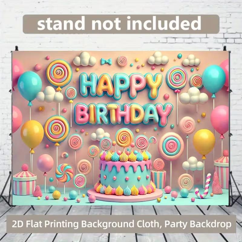 2D Sweet Cake Candy Happy Birthday Backdrop for Baby Shower Party Supplies
