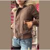 Fur Collar Decorative Hooded Jacket Zipper Snap Button Cotton Jacket Brown Ladies Coat Autumn and Winter New Style Warm Jacket