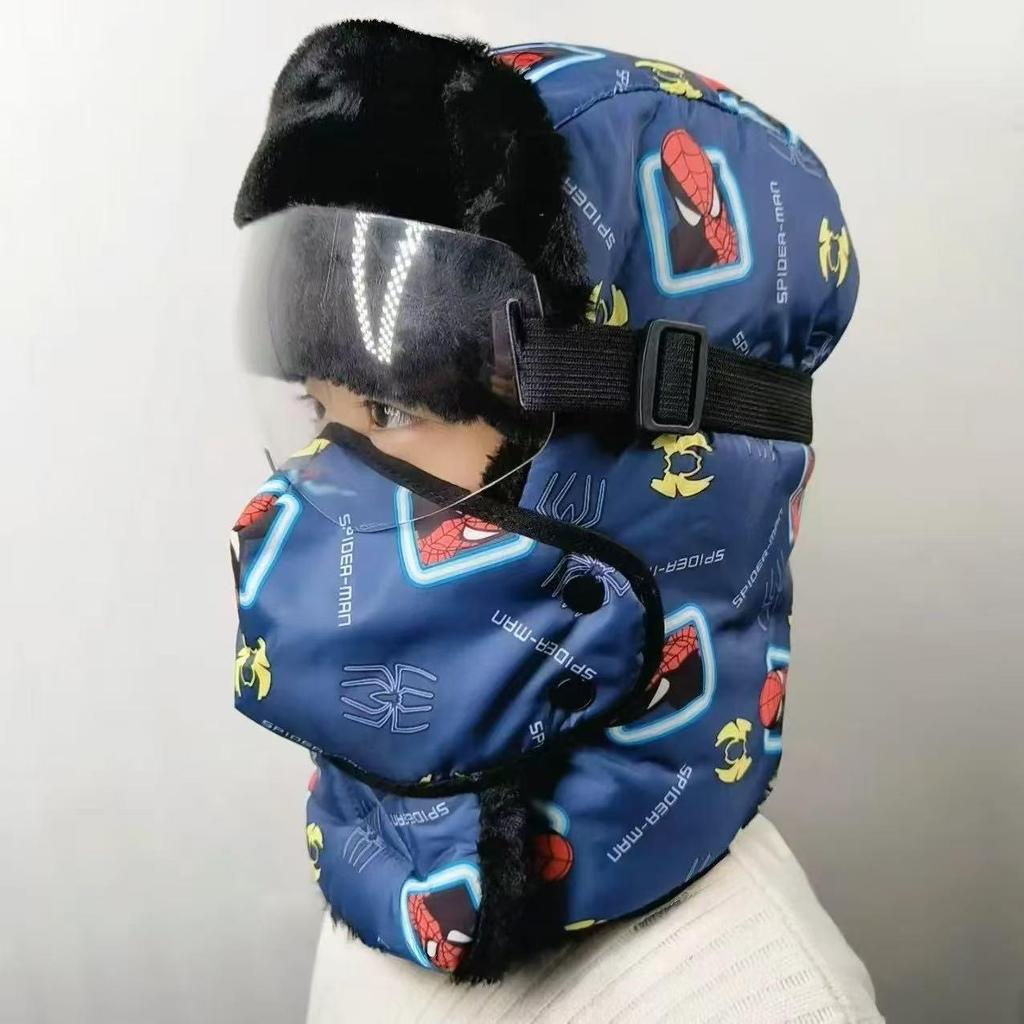 Winter Kinder Radmütze: Fleecegefüttert, Winddicht, Warmer Ohrenschutz, Dicke Lei Feng Mütze