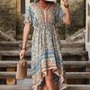 Ladies Vintage Long Floral Print Summer Dress Women Loose Casual Button Bohemian Beach Dress Women Sundress Robe Vestidos Female