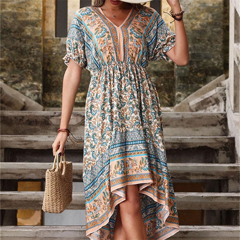 Женское винтажное длинное летнее платье с цветочным принтом — фото 5