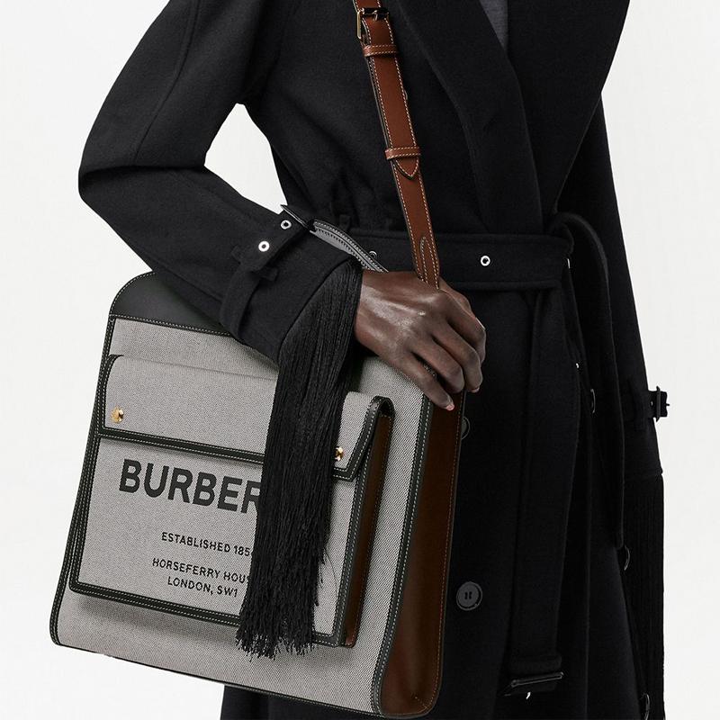 Burberry Pocket Bag Vintage Two-Tone Detachable Adjustable Shoulder Strap Canvas And Leather Medium Shoulder Crossbody Tote Women Bags 80323361