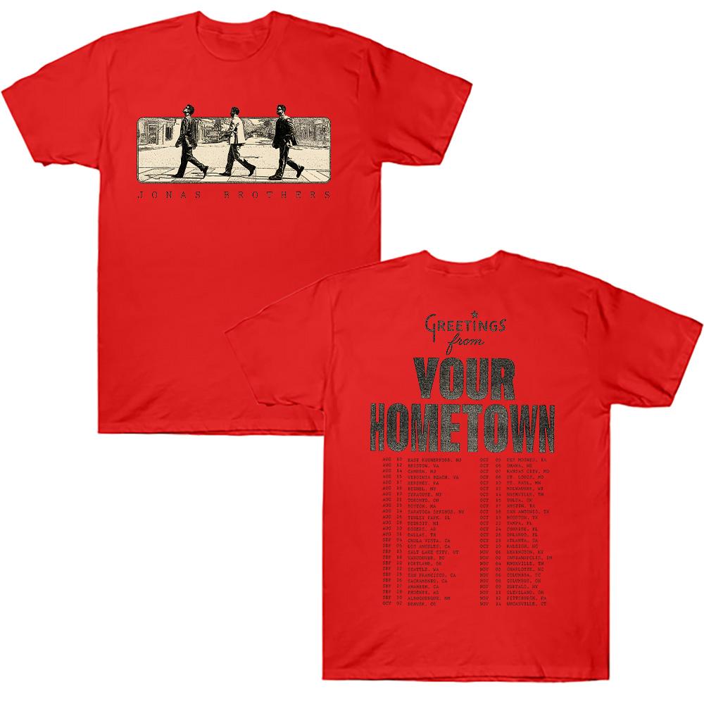 

Привет из твоего родного города Футболка Jonas Road Tour Jonas Brothers Винтажные футболки группы Уличная одежда Хип-хоп Мужские Женские Топы Одежда XXL красный