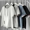 Quick Drying Ice Silk Preppy Short Sleeved Hooded Boys Summer Oversized Casual Patchwork Vintage T Shirt