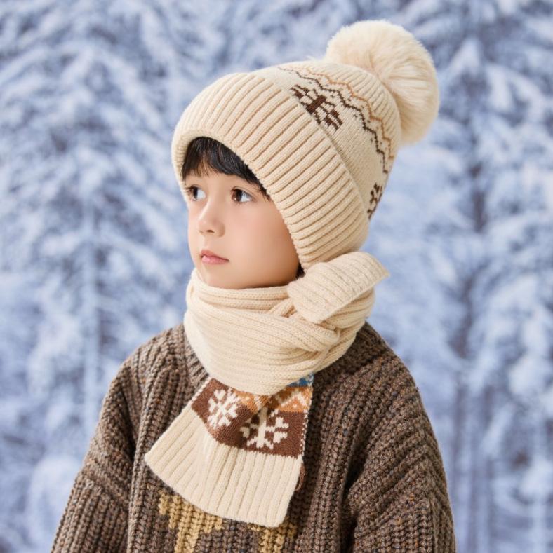 Children's Hat Scarf Set Autumn and Winter Boys Knitted Hat Girls Warm Ear Protector Baby Windproof Hat