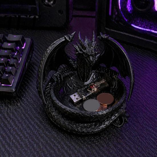 Small Item Organizer 3D Printed Dragon Storage Tray for Jewelry Keys, Decorative Desktop with Fantasy Collection Display Detailed Scales & Wings,