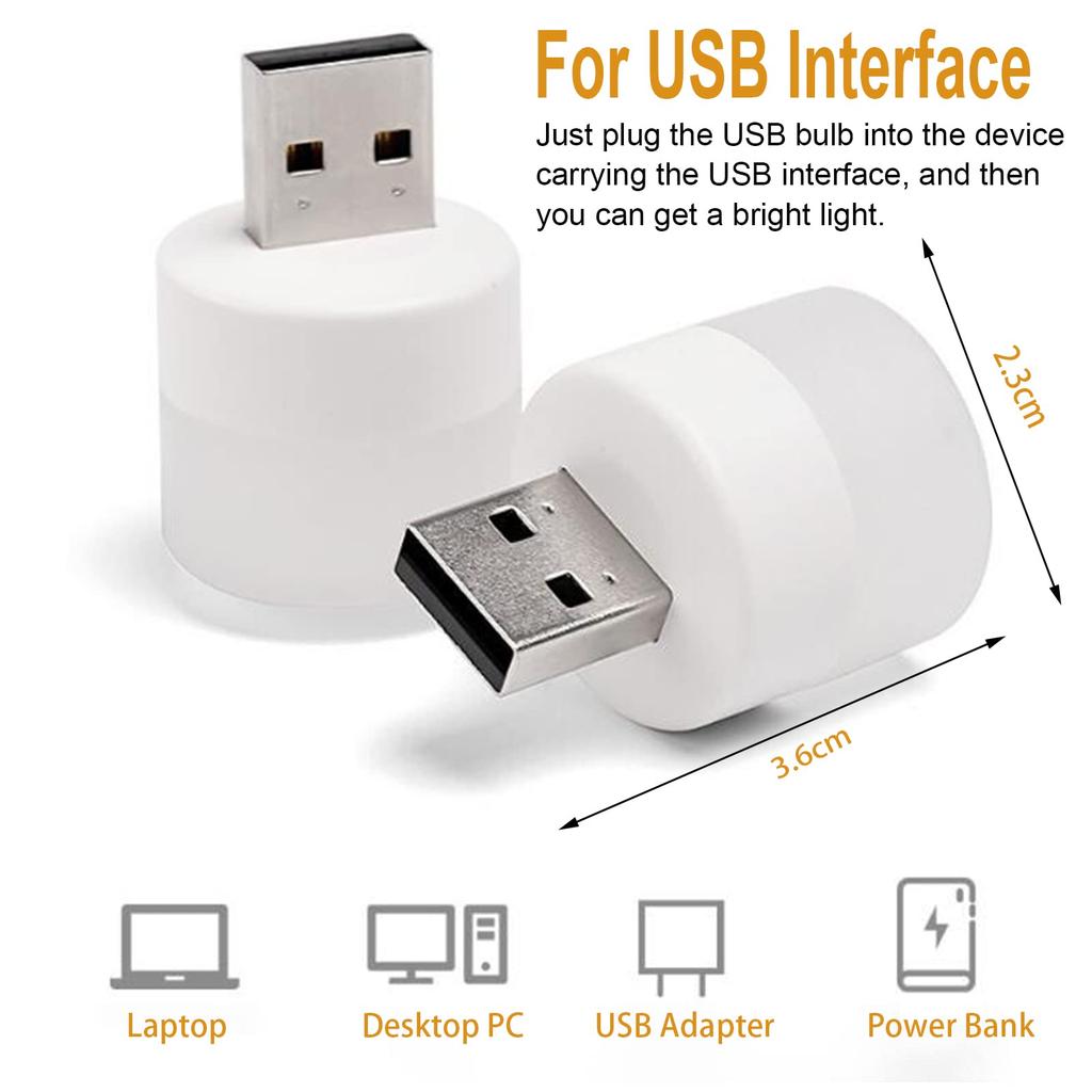 6 Stück USB Mini LED Nachtlicht, Warmweißes Einsteck-Leuchtmittel für Schlafzimmer, Flur, Badezimmer, Auto, Kleine tragbare Lampe