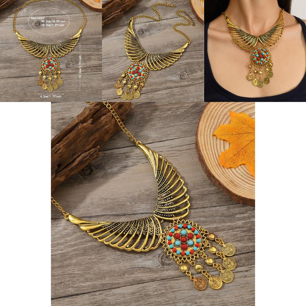 Bohemian Angel Wings Necklace With Geometric Pendant And Multilayer Chain For Women And Men