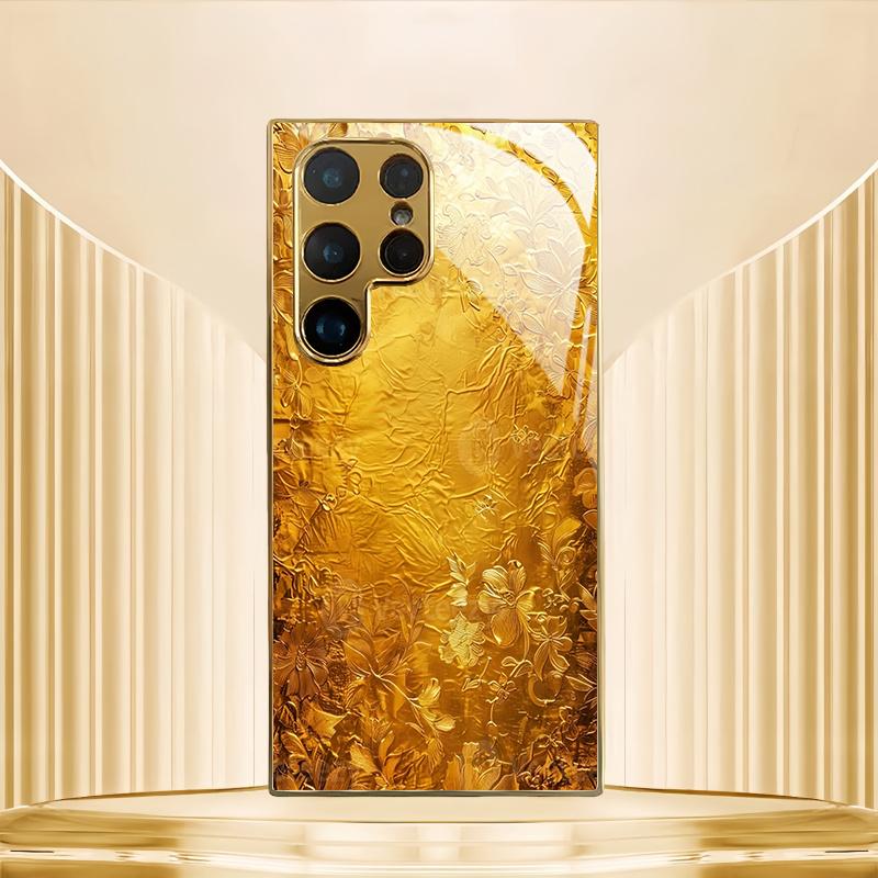 

Позолоченный чехол для телефона из закаленного стекла, совместимый с Galaxy S26 S25 S24 S23 S22 Ultra Plus. Изготовлено из закаленного стекла золотистой текстуры For Galaxy S26