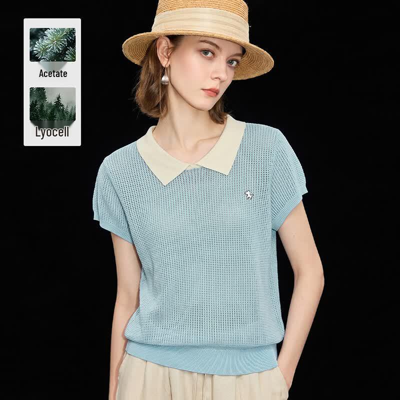 Wudao Men s Breathable Color-Block Old Money T-Shirt L небесно-голубой