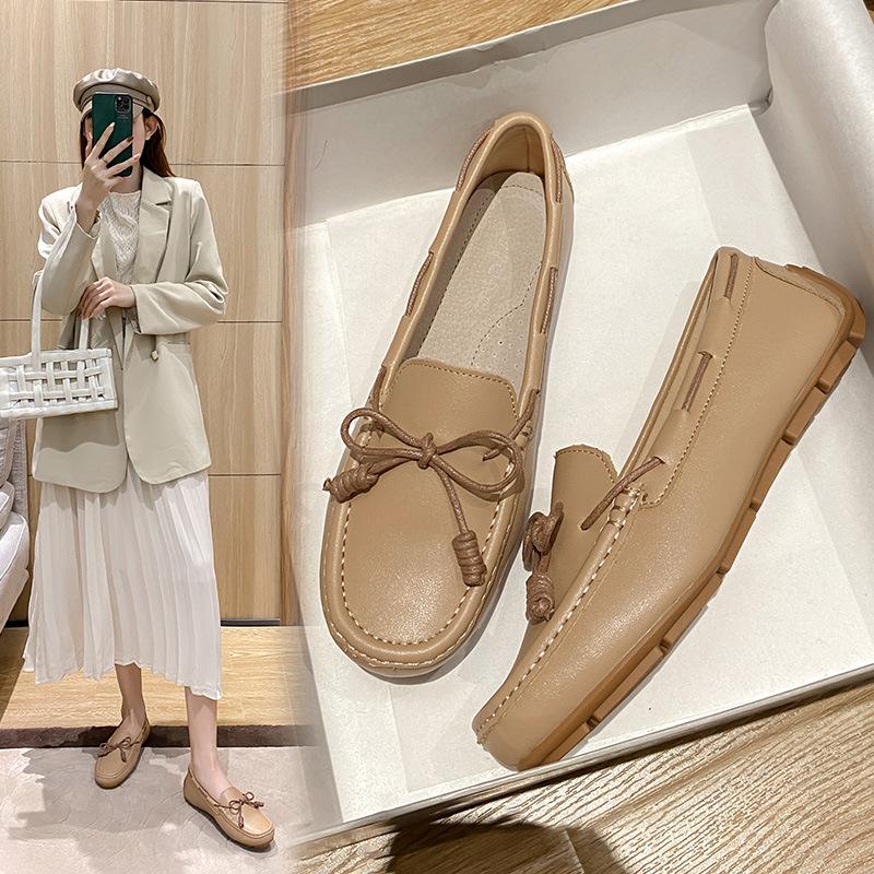 

Fashion Classic Bowtie Mocasines Woman Genuine Leather Flats Cowhide Single Shoes Ladies Daily Walking Driving Loafers Pregnant Sneakers 5 хаки