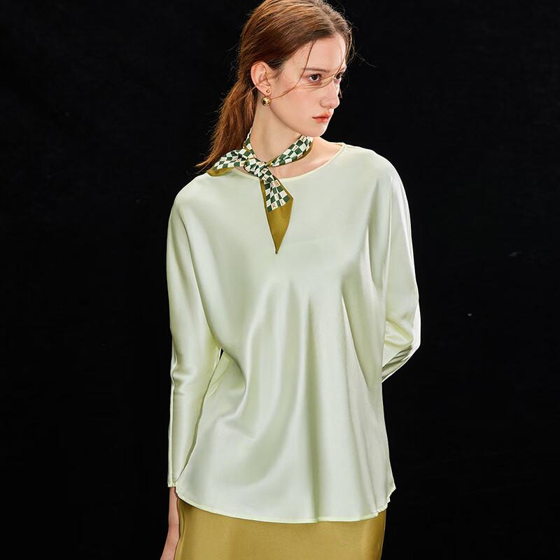 Women s 100% Mulberry Silk Draped Round Neck Blouse M